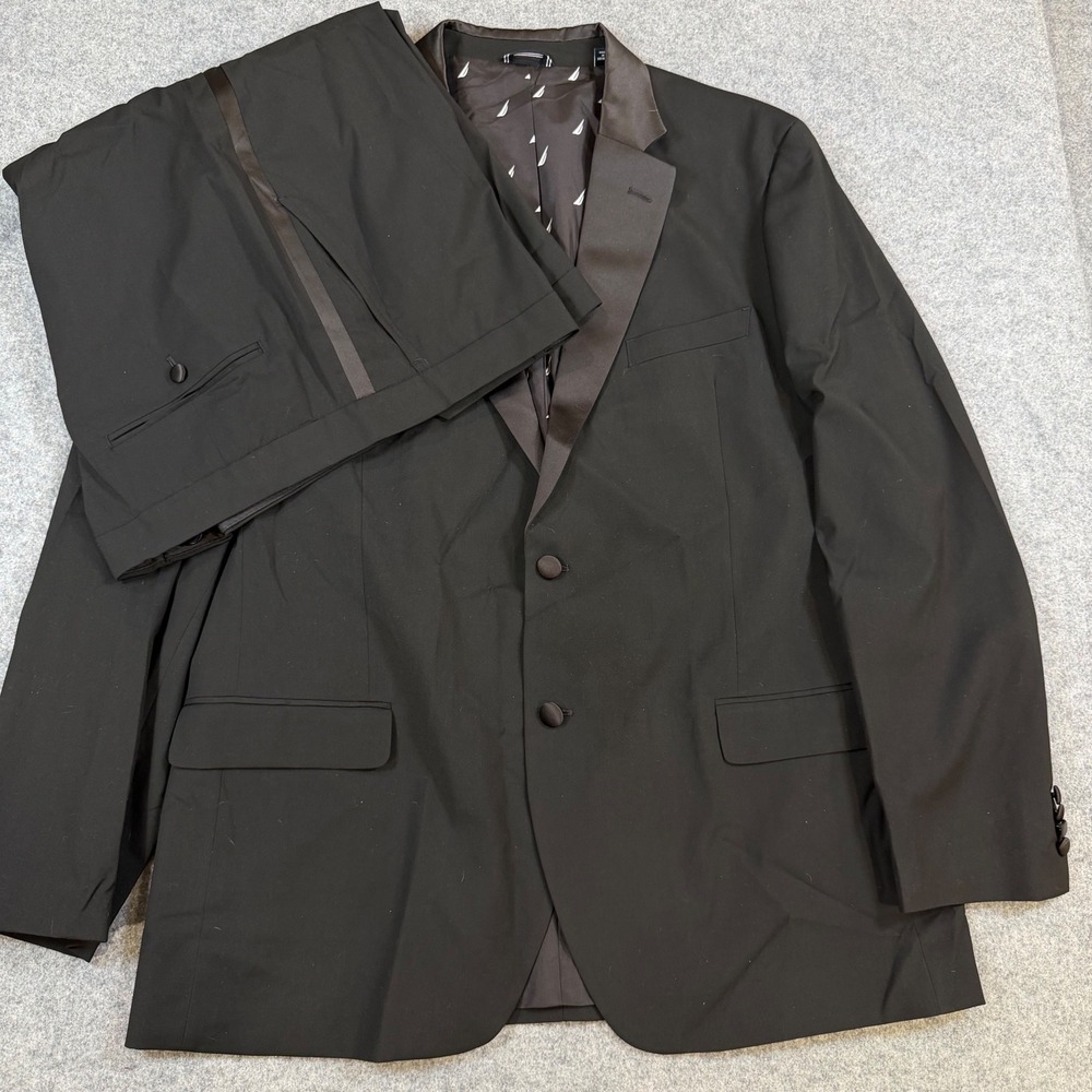 Nautica Modern Fit Tuxedo Mens 46L W41 Black 2 Piece Suit Satin Notch Lapel